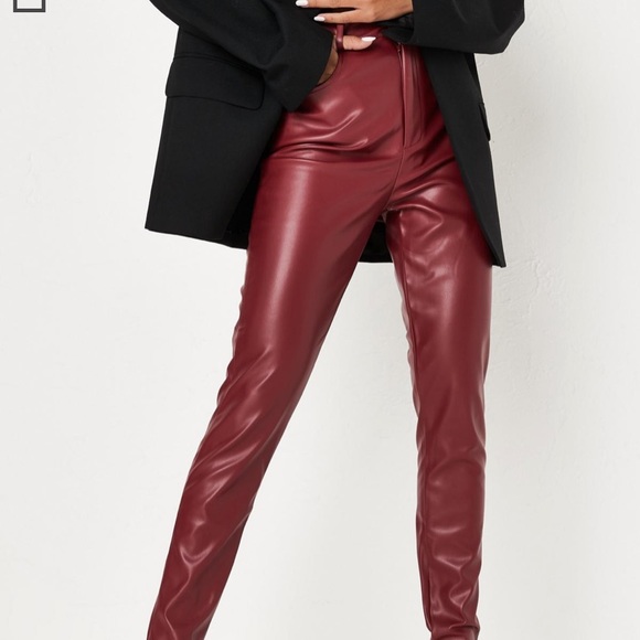 Deep Red Vegan Leather Pants - Picture 3 of 15